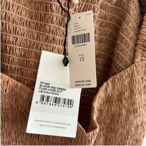 Faithfull The Brand Bloom Midi Dress Hazelnut NWT - Picture 8 of 8